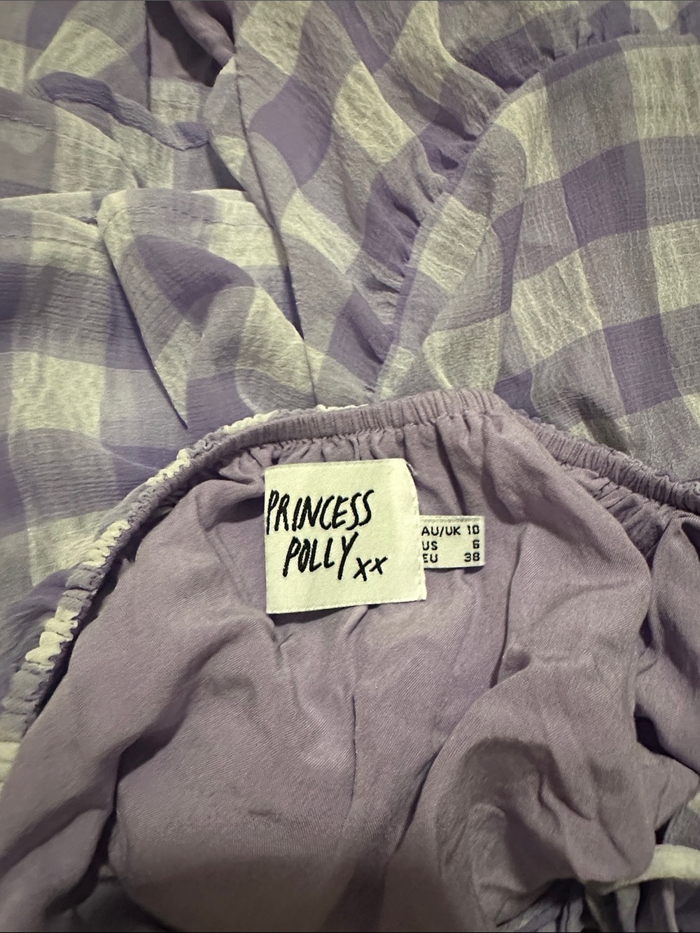 Princess Polly Lavender Gingham Puff-Sleeve Tiered Dress - Picture 2 of 4